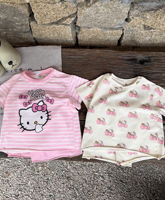 Sét 2 bộ cộc tay kitty hồng be