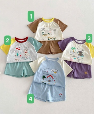 Bộ cộc tay phối màu in hình cho bé 1003