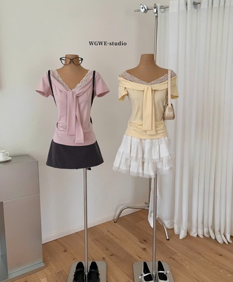 Áo thun cộc tay cổ phối ren wgwe 1603