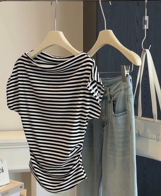 Áo kiểu trễ vai sọc 0404