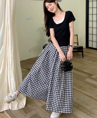 Quần kẻ ống rộng 0604