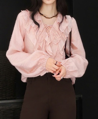 Áo sơmi cổ v bèo nhún 0505
