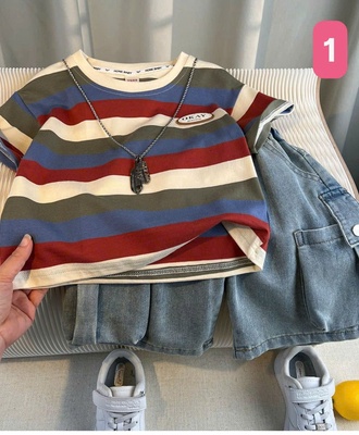 Sét áo kẻ phối quần short jean 2805