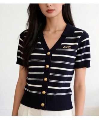 Áo kẻ cổ v cho nữ 0207