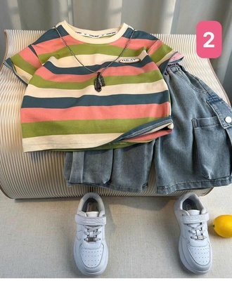 Sét áo kẻ phối quần short jean 0108