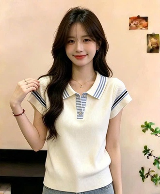 Áo len dệt kim polo kẻ sọc 0608