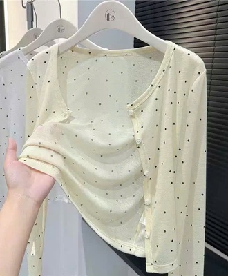 Áo len cadigan chấm bi lửng 1209