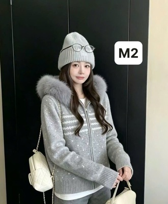 Áo khoác len mũ lông 1509