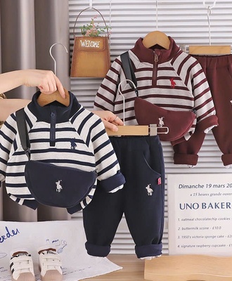 Bộ nỉ kẻ sọc polo sz nhí 0810